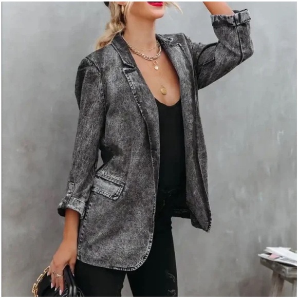 Vici Black Acid Wash Blazer Size Small - Picture 6 of 15